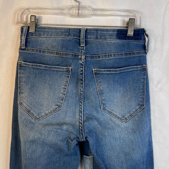 Hollister Patchy Patchwork Flare Leg Denim Jeans Raw Hem High Rise JRS SZ 5R-27 - Picture 4 of 10